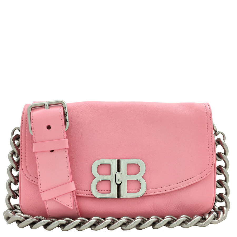 Balenciaga Sweet Pink Calfskin Small Bb Soft Flap Shoulder Bag In Pink