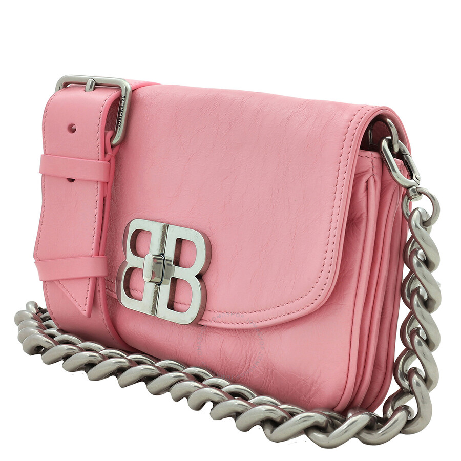 Balenciaga Sweet Pink Calfskin Small Bb Soft Flap Shoulder Bag In Pink