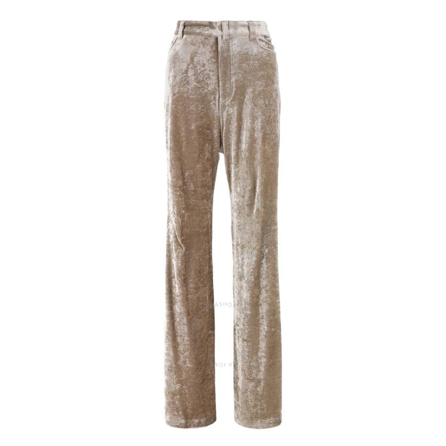 Balenciaga Velvet Wide Leg Trousers In Beige