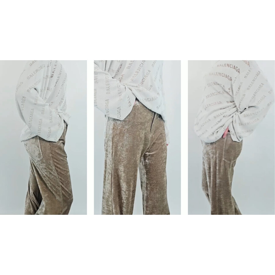 Balenciaga Velvet Stretch Wide-Leg Trousers In Desert Beige, Size