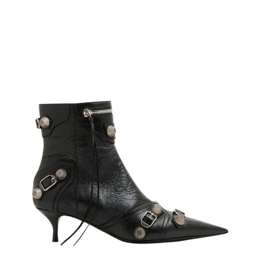 Balenciaga Womens Cagole Lambskin Buckle Zip Ankle Booties In Black