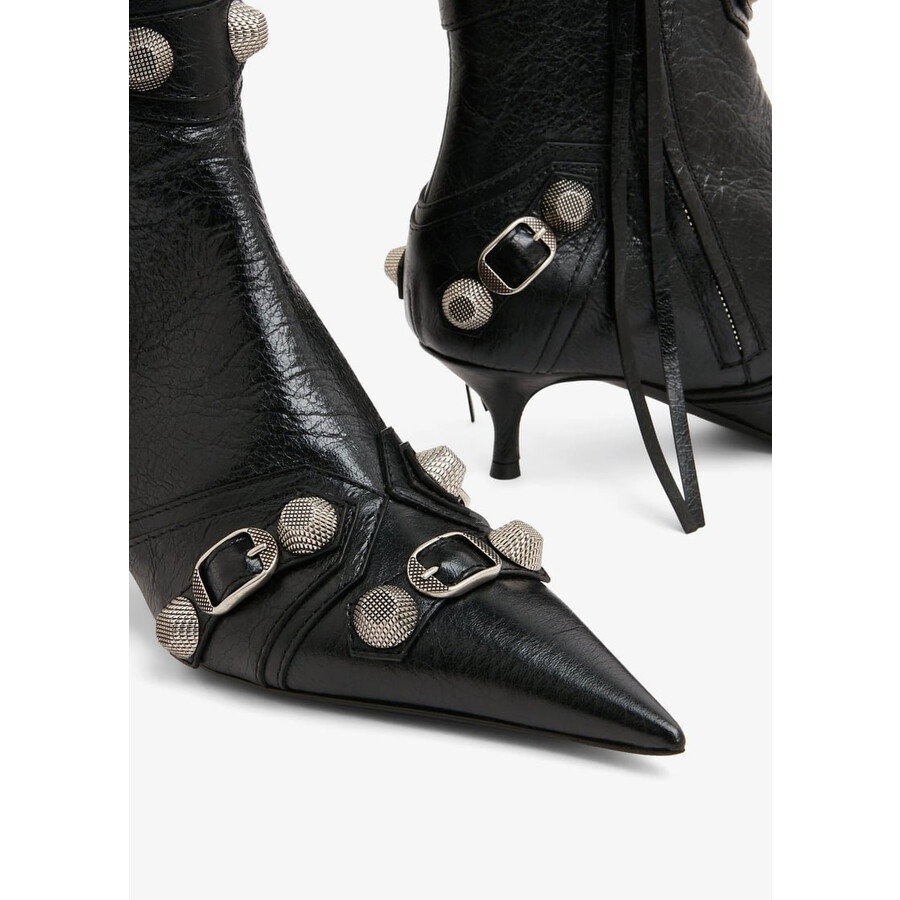 Balenciaga Womens Cagole Lambskin Buckle Zip Ankle Booties In Black