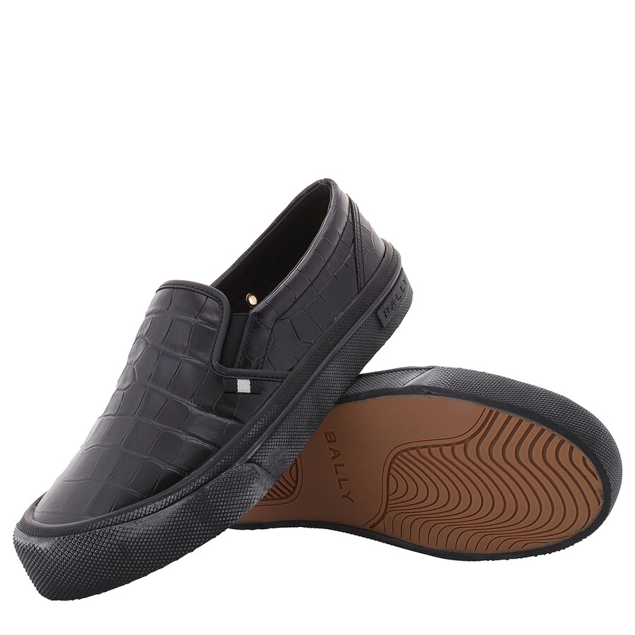 Bally Black Leory-croc Embossed Slip-on Sneakers In Black