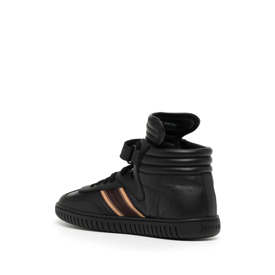 Shop Bally Black Parrel-midribbon Calf Plain High-top Sneakers