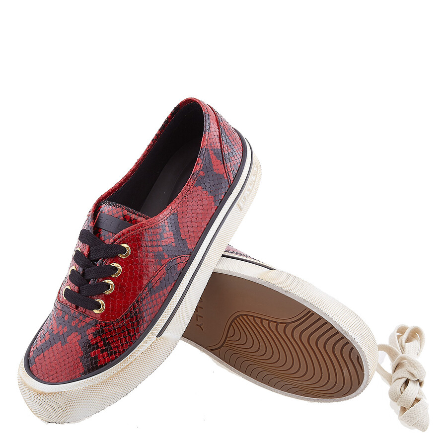 Bally Deep Ruby Lyder Snakeskin-effect Low-top Sneakers In Red