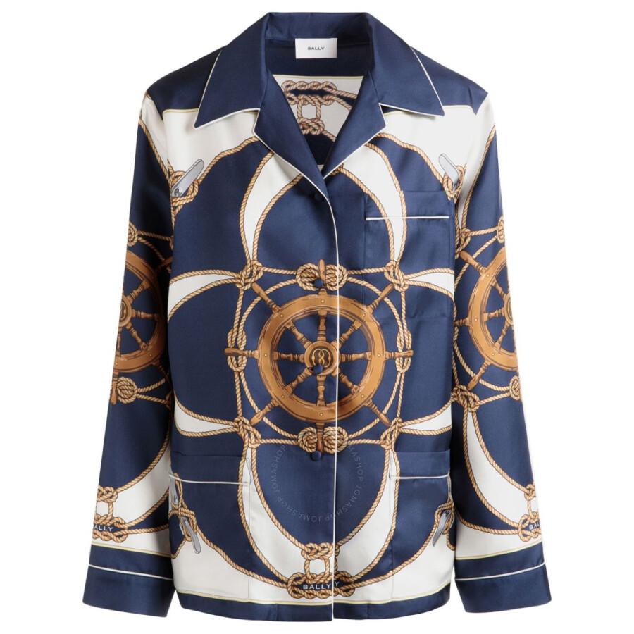 Bally Marine Print Silk Shirt In Grey