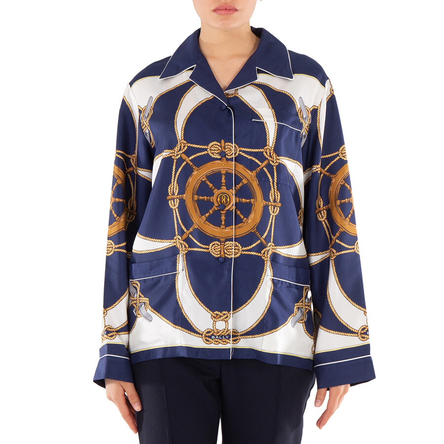 Graphic-Print Notched-Collar Silk Shirt