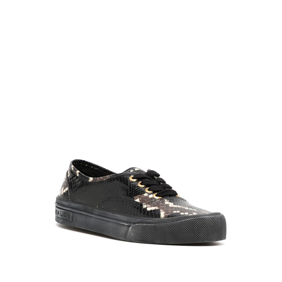 Shop Bally Lyder Snakeskin-effect Low-top Sneakers In Black