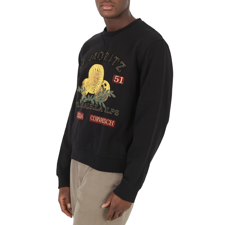 Shop Bally Men's Black St. Moritz Graphic Print Cotton Sweatshirt