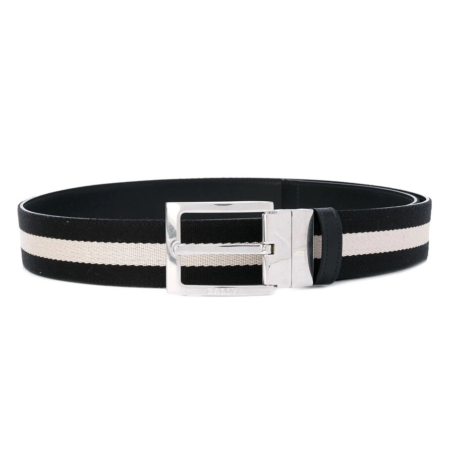 Bally Men's Striped Canvas And Leather Reversible Belt