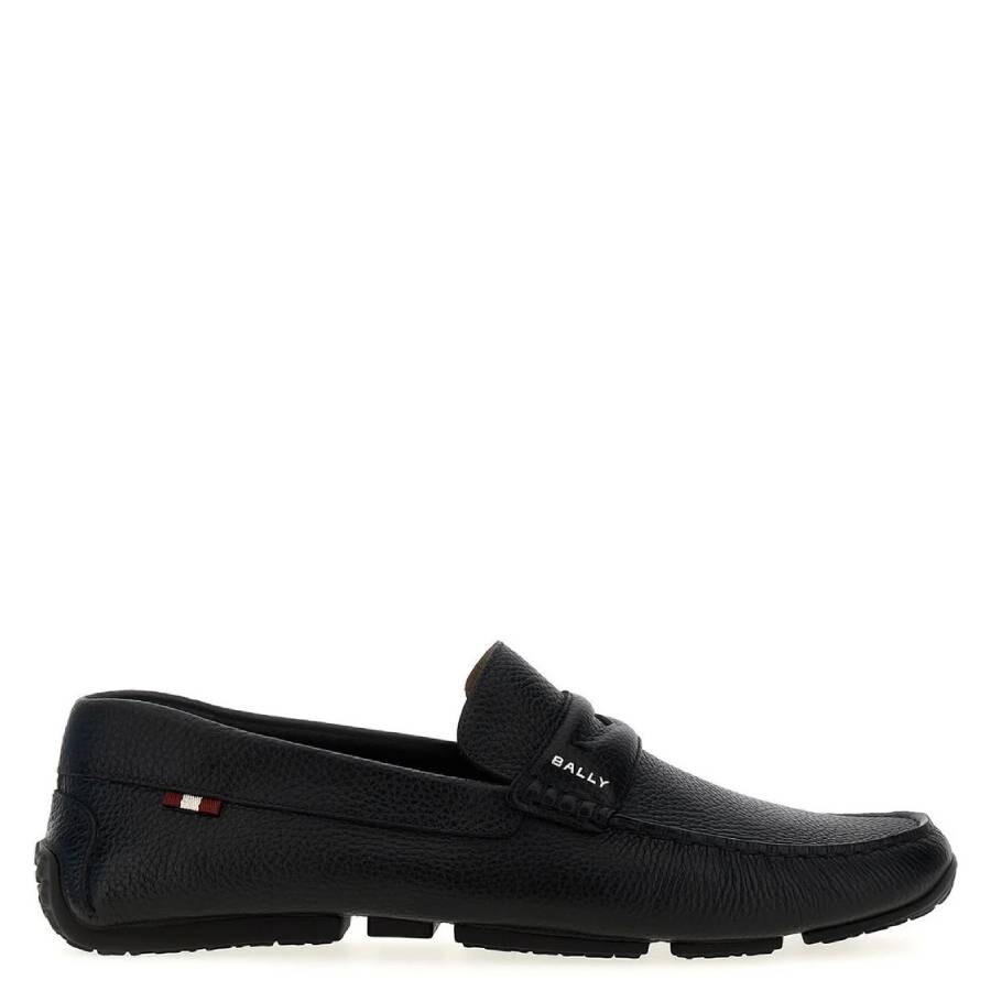 Bally Round Toe Textured Leather Loafers With Rubber Sole In Black