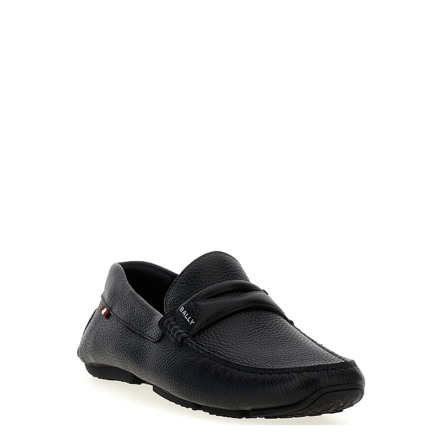 Bally Round Toe Textured Leather Loafers With Rubber Sole In Black