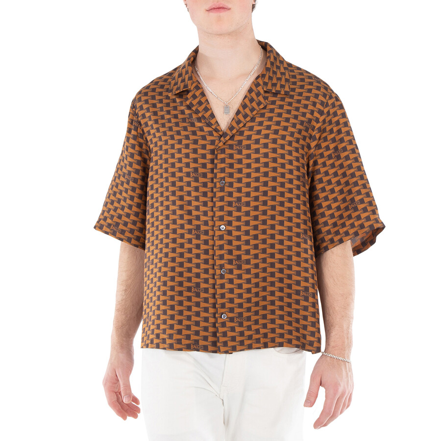 Printed Silk Short-Sleeved Camp Shirt, Size Large