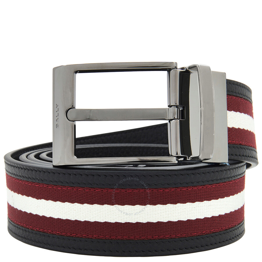 Bally Striped Reversible Leather Belt In Black