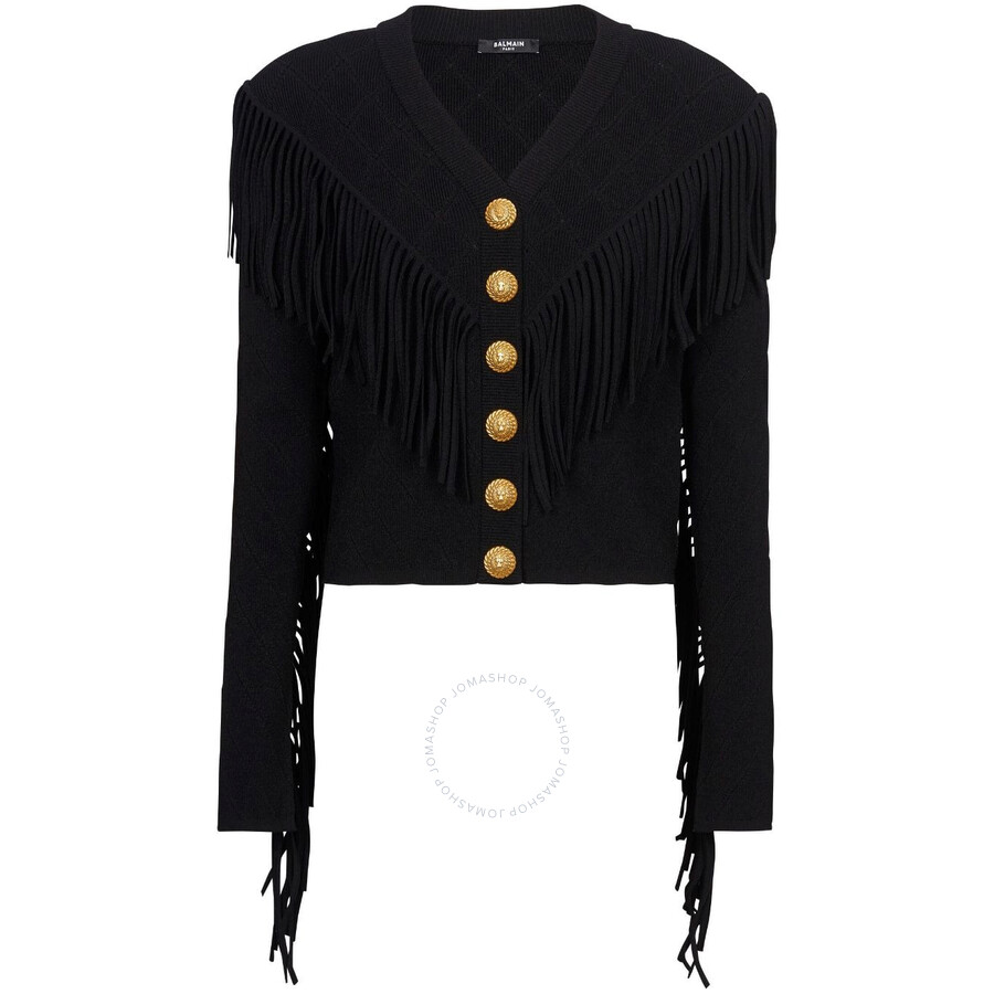 Balmain 5-button Fringed Cardigan In Black