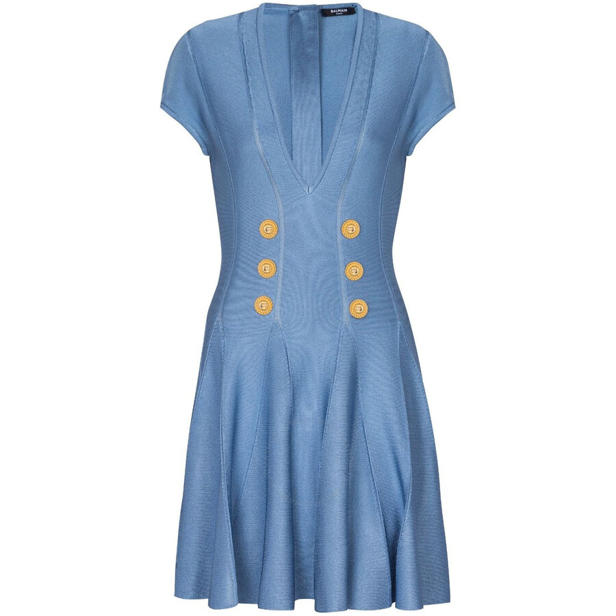 Balmain 6-button Fine-knit Minidress In Blue