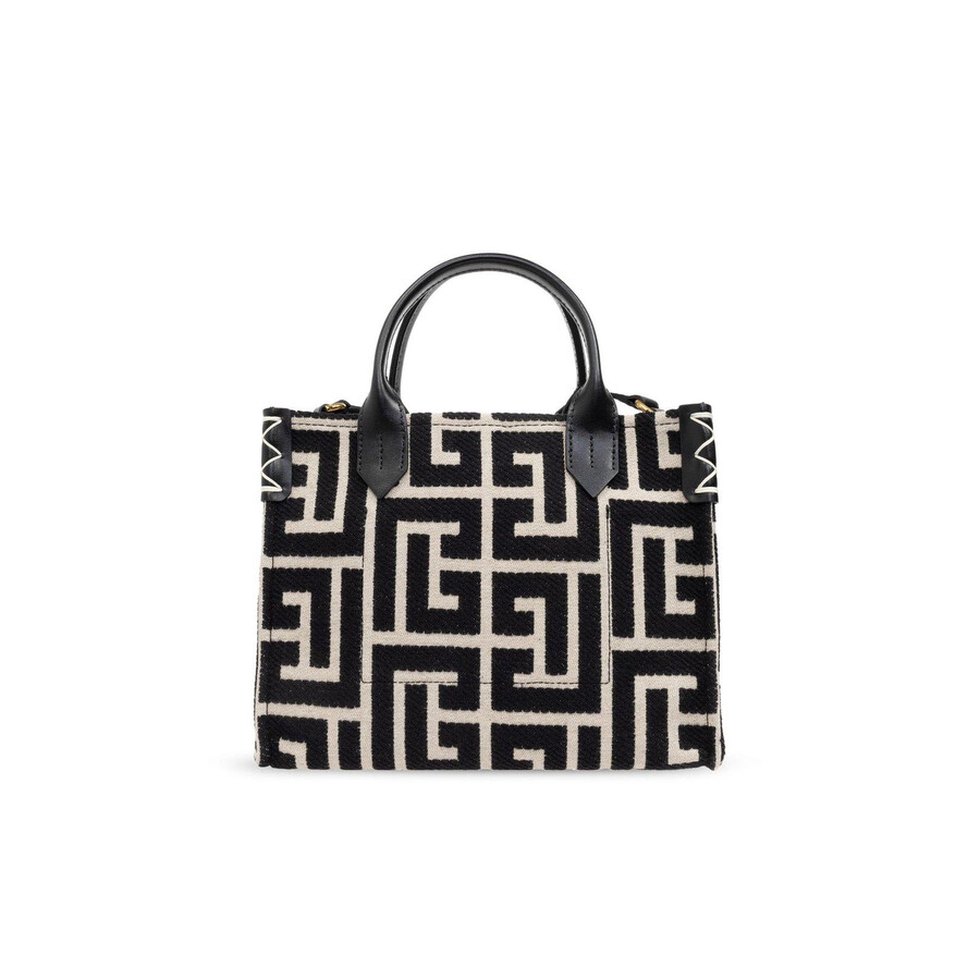 Balmain B Army Monogram Jacquard Small Tote Bag In Black