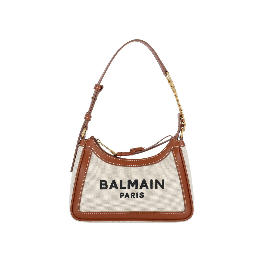 Balmain Shoulder Bag With Adjustable Strap And Chain Detail In Brown