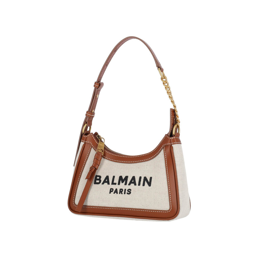 Balmain Shoulder Bag With Adjustable Strap And Chain Detail In Brown