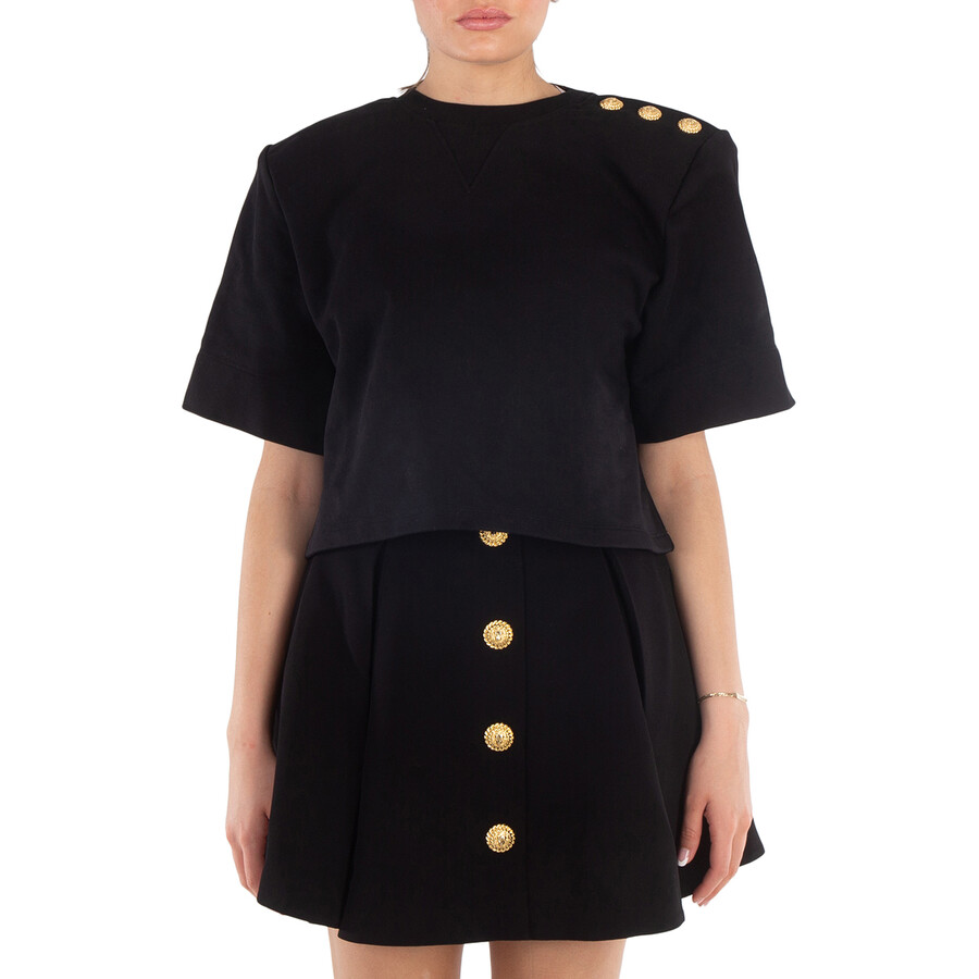 Button-Detail Cropped Crew-Neck Sweatshirt