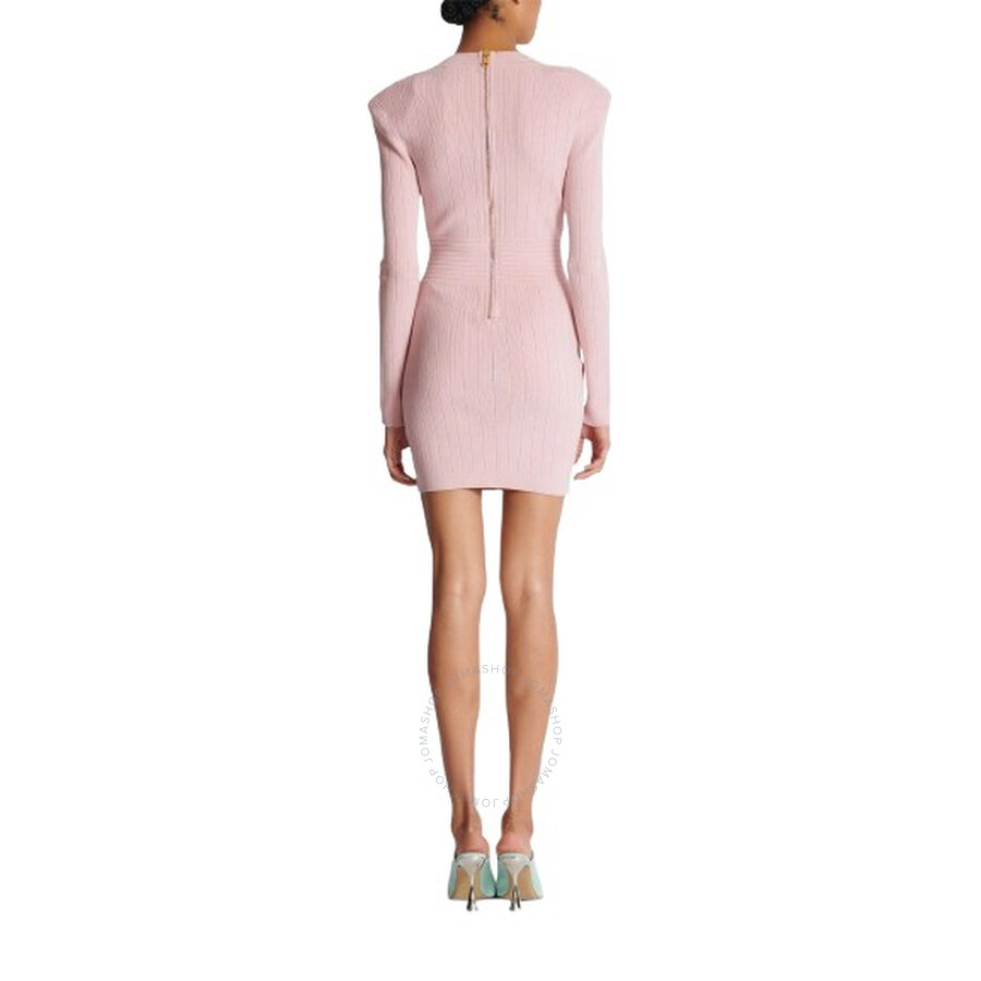 Balmain Button-embellished Knitted Minidress In Pink