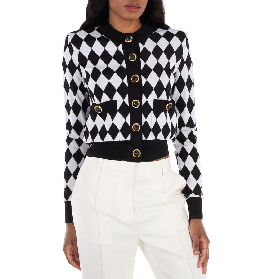 Diamond-Intarsia Virgin Wool Cardigan