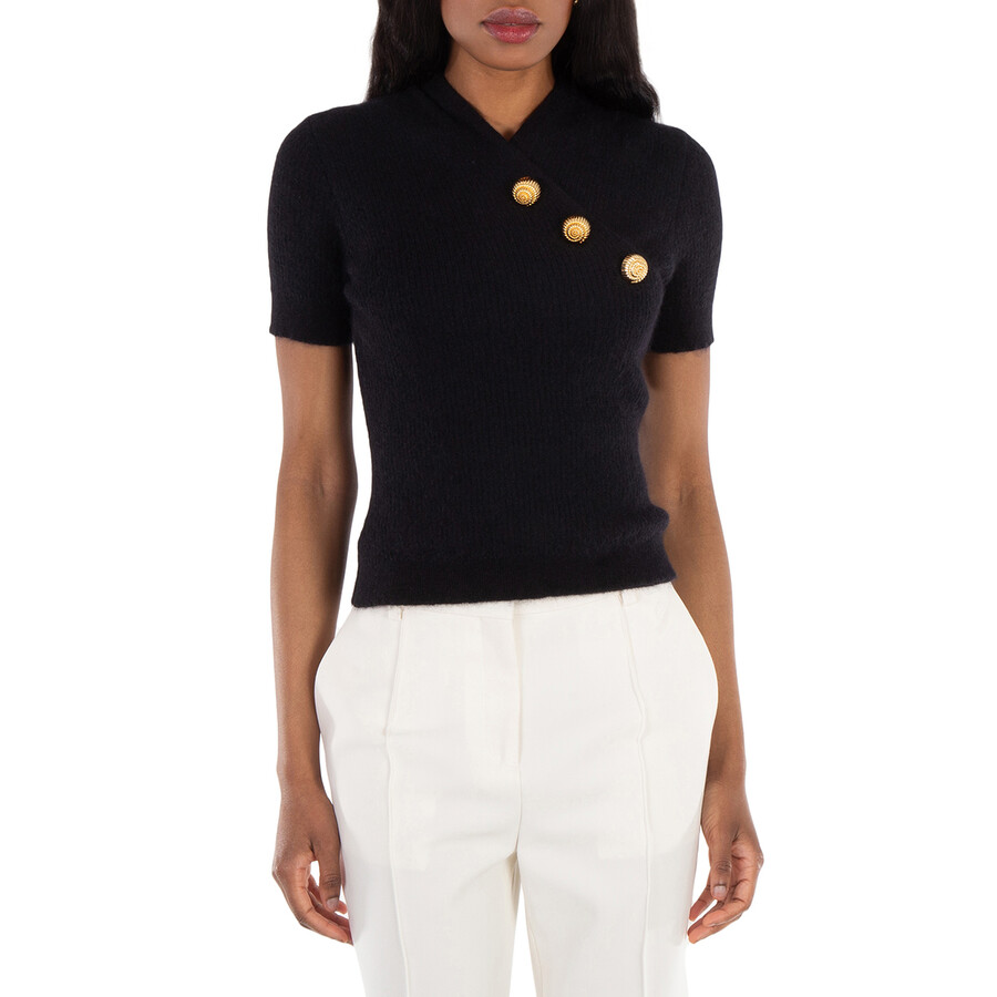 Embossed-Button Mohair Wrap Top