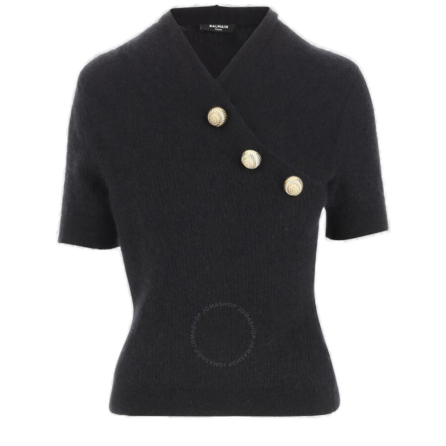 BALMAIN BALMAIN EMBOSSED-BUTTON MOHAIR WRAP TOP