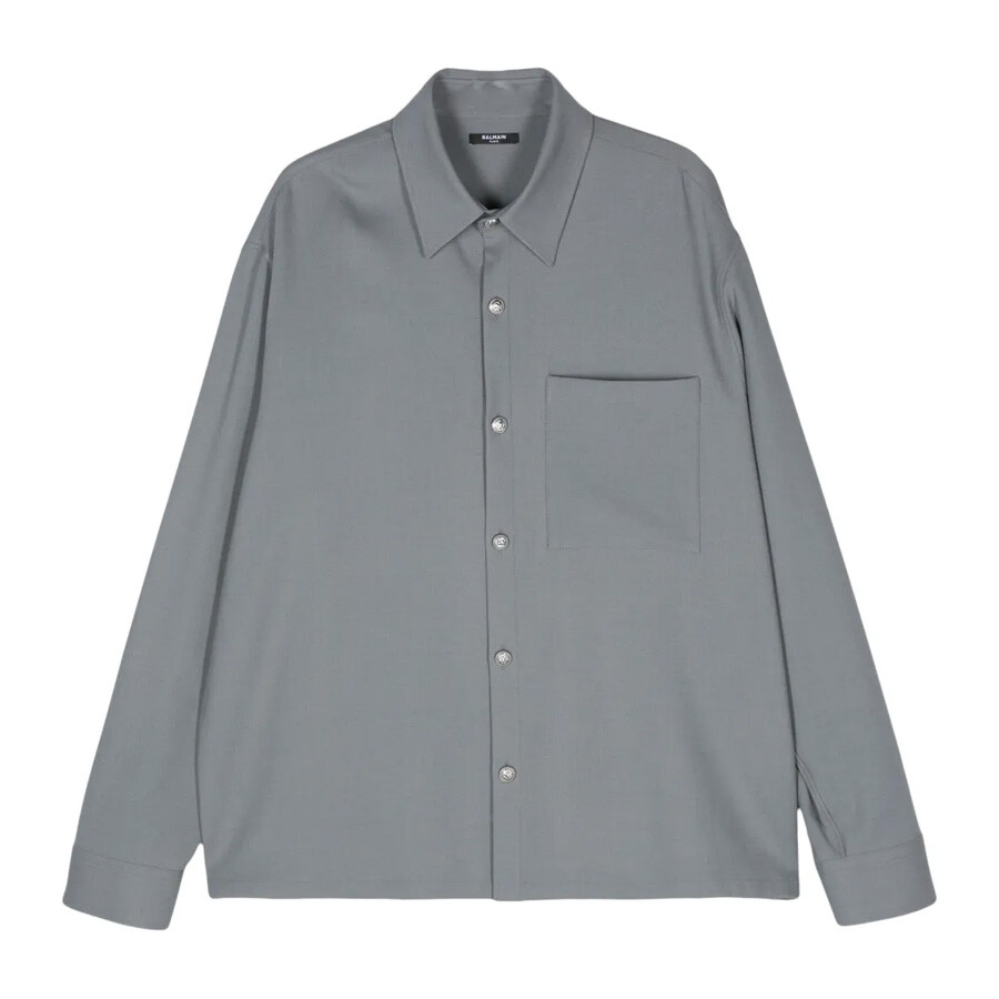 Balmain Embossed-buttons Shirt In Silver Tone
