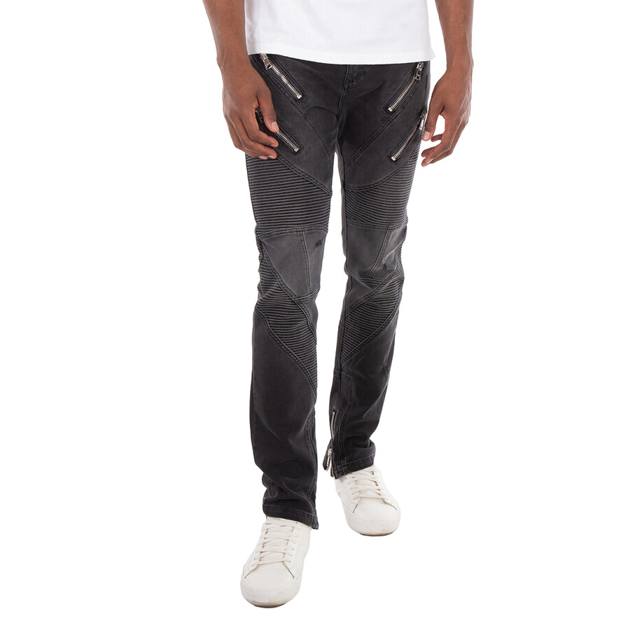 Faded Denim Biker Jeans