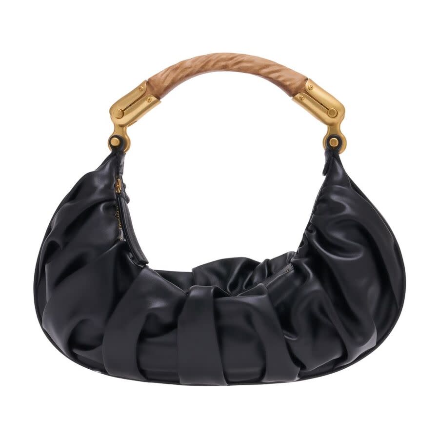 Balmain Gathered Calfskin Hobo Bag Black