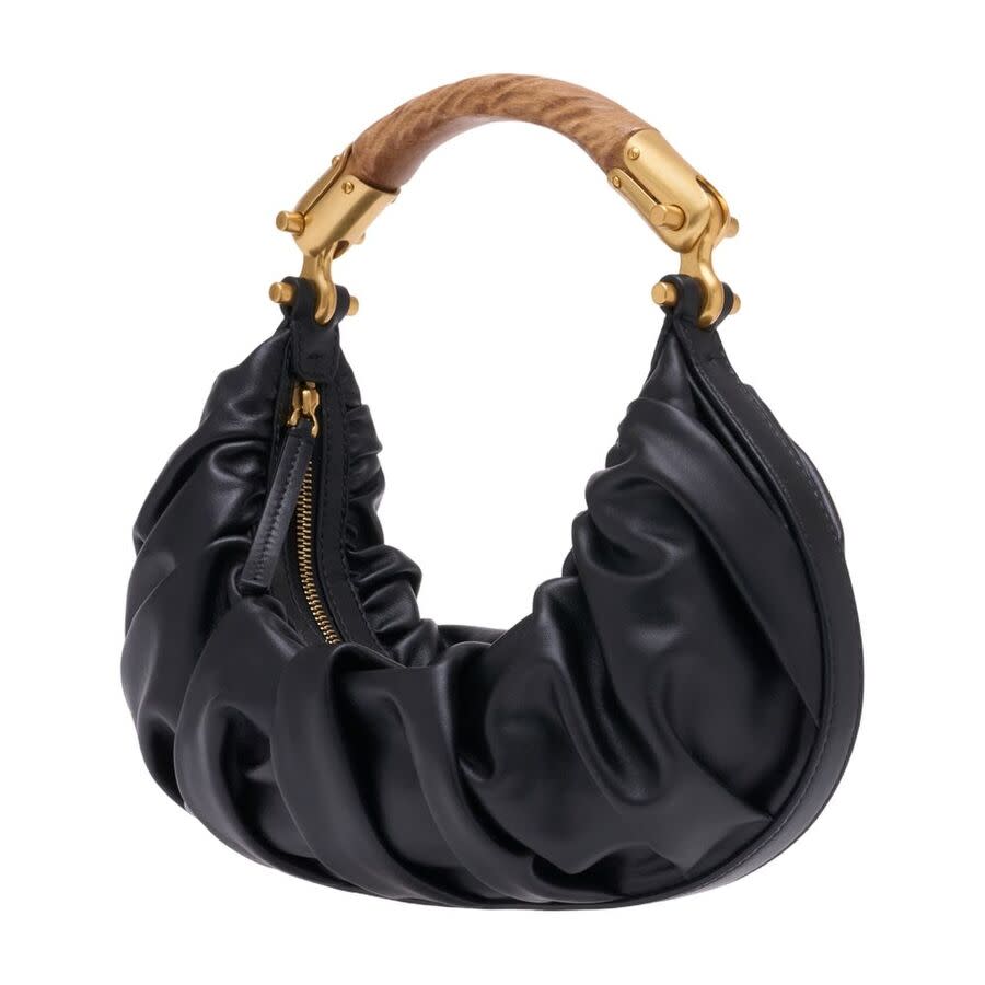 Balmain Ebene Medium Ruched Top-handle Bag In Leather