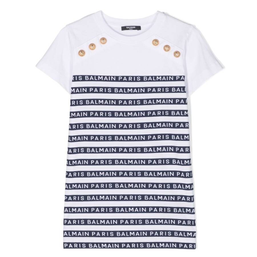 Girls Button-Embellished Stripe T-Shirt Dress
