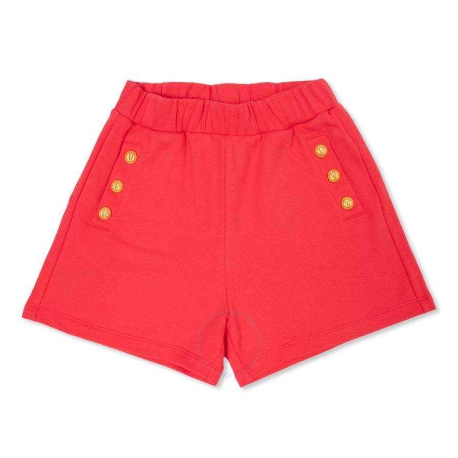 Balmain Button-embossed Cotton Shorts In Red