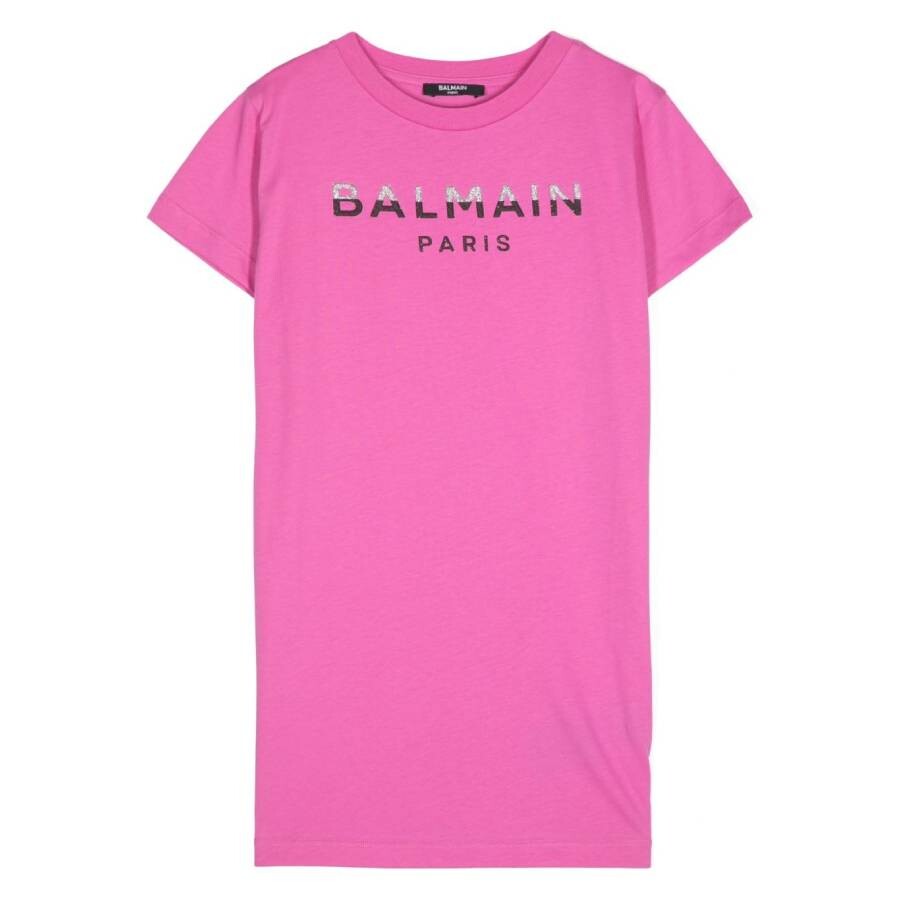 Girls Fuchsia Logo Print Cotton Dress