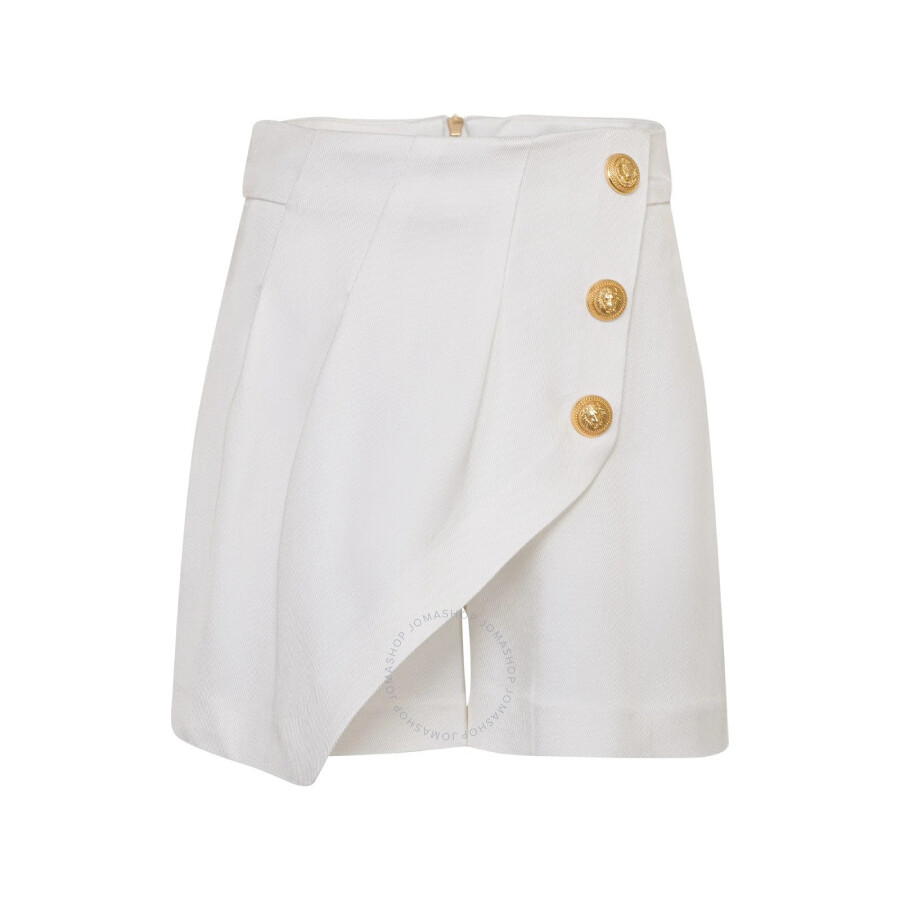 Balmain Girls Pleated Asymmetrical Twill Shorts In White