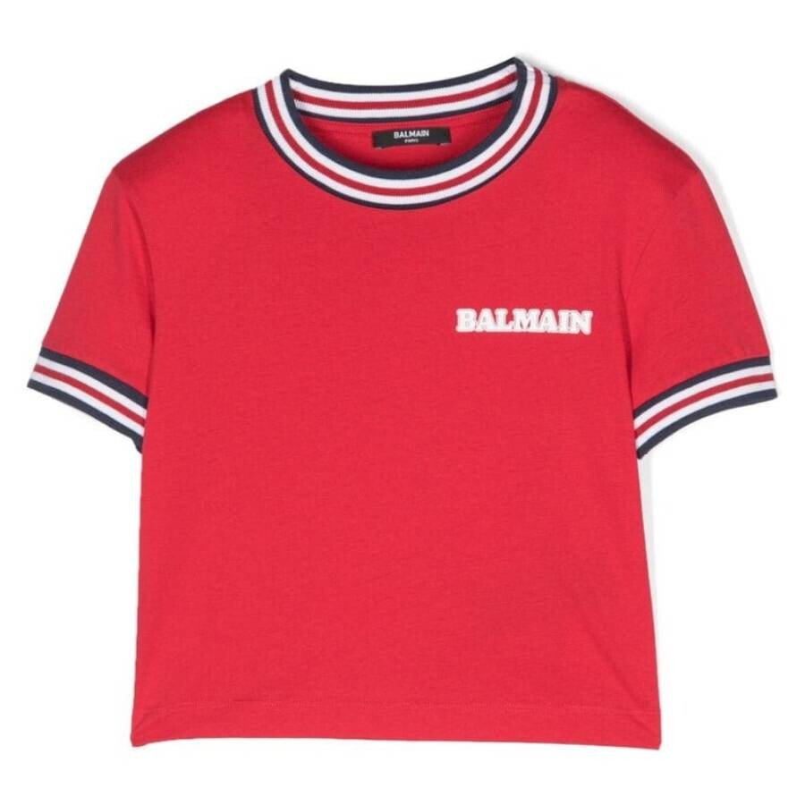 Girls Stripe-Trim Logo T-Shirt