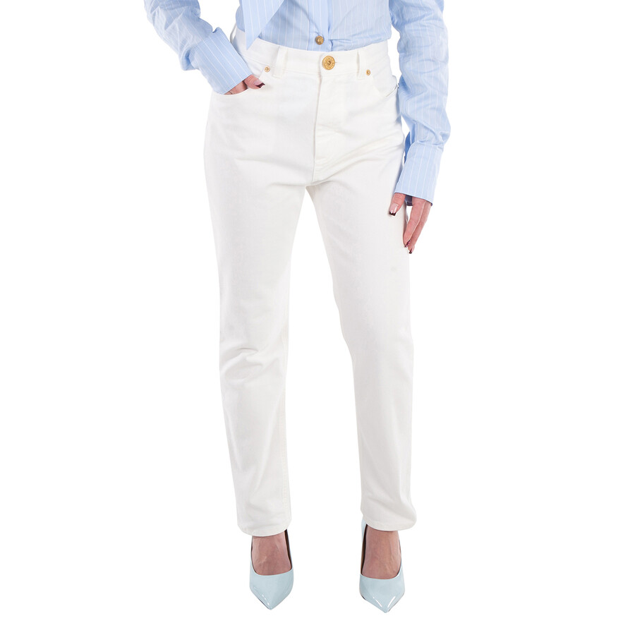 BALMAIN ハイウエストスリムフィットシンス CF1MG007DB69 0FA Balmain High Waist Slim Fit Jeans, Brand Size 40 (US Size 8