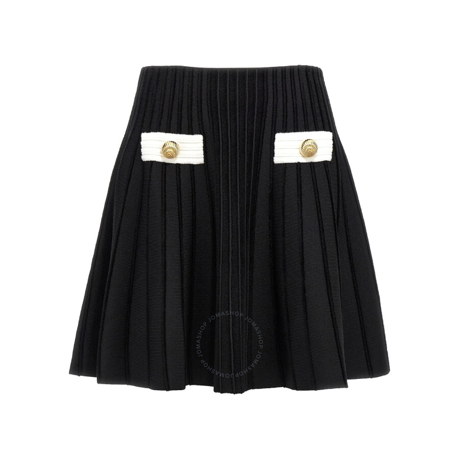 Balmain 2-button Velvet Knit Flared Mini Skirt