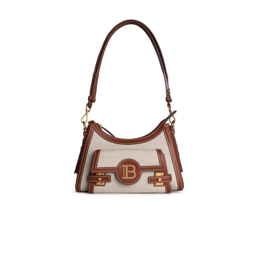 Balmain B-buzz Hobo Bag In Canvas And Leather In White