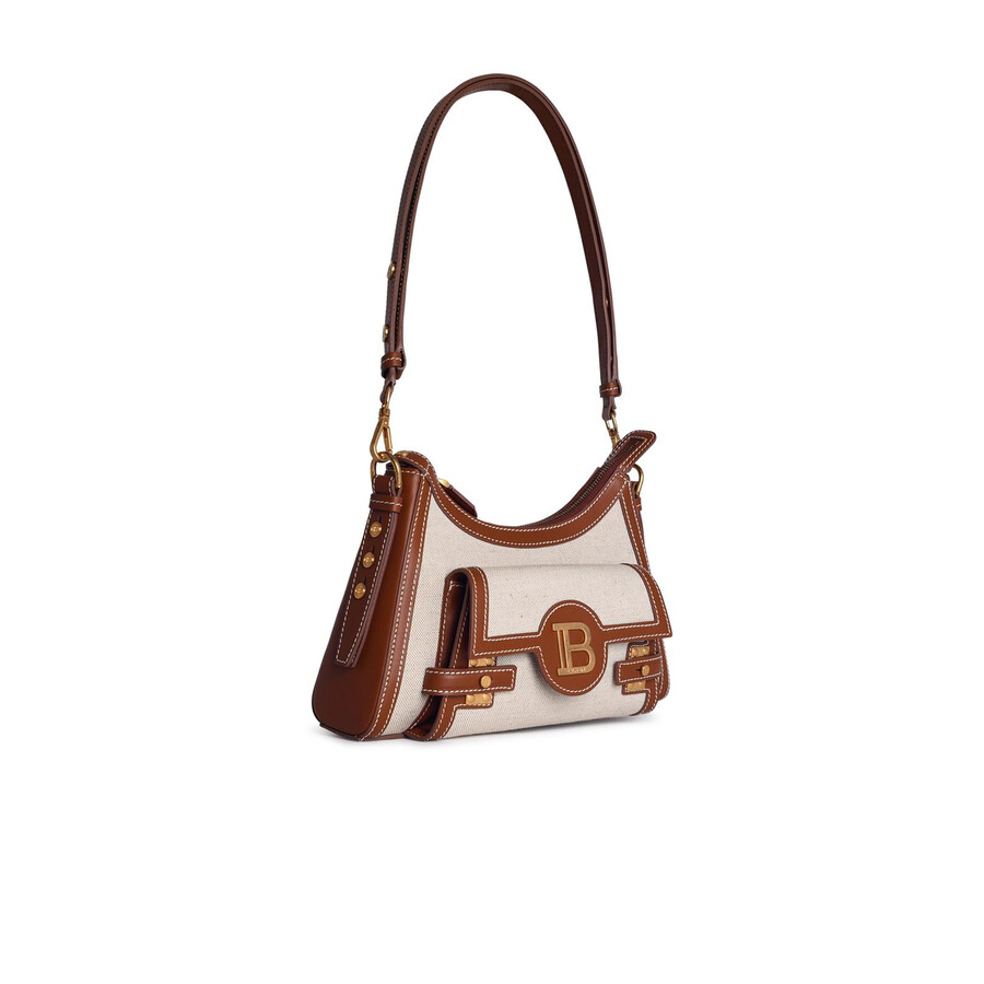 Balmain B-buzz Hobo Bag In Canvas And Leather In White