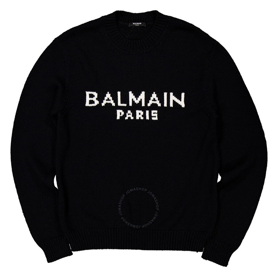 Balmain Jacquard Logo Sweater In Black