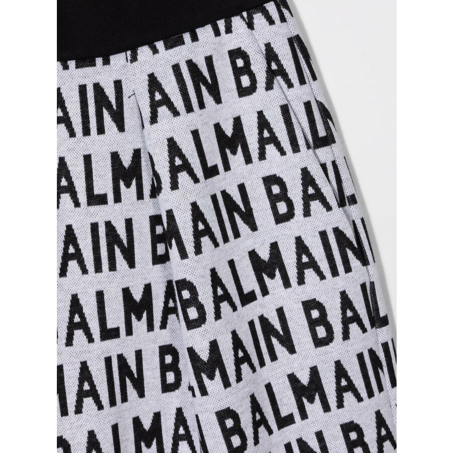 Balmain Kids Beige / Black Logo-print Cotton Shorts In Black/beige