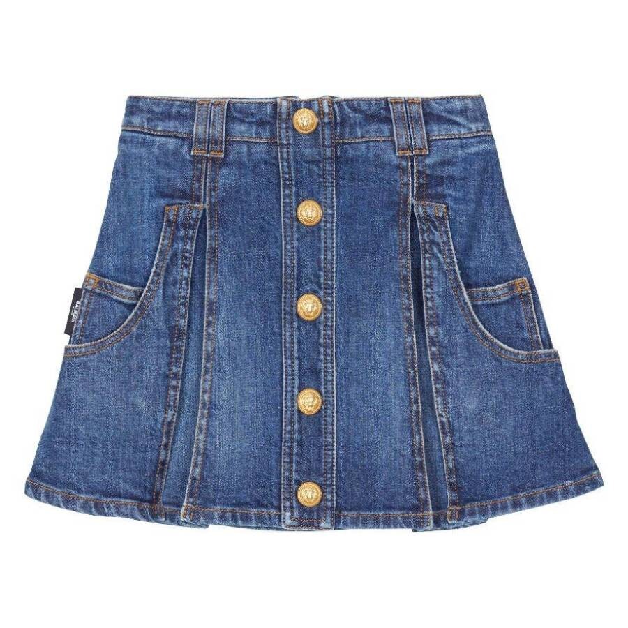 Kids Buttoned Denim Skater Skirt