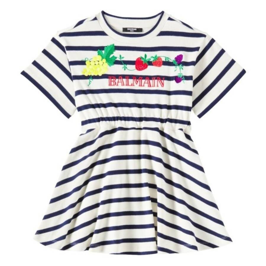 Kids Fruit Logo Striped Cotton Jersey Dress