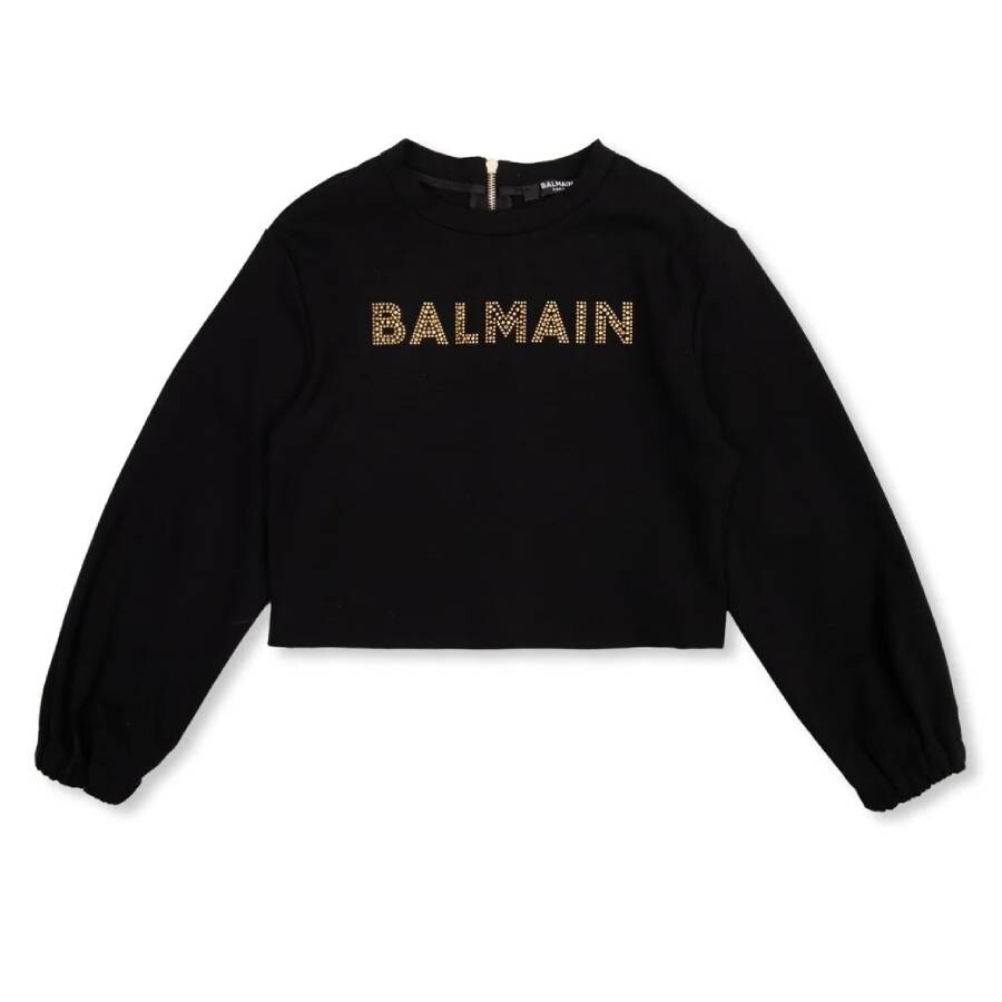 Balmain Kids Logo-embellished Long-sleeved T-shirt In Black