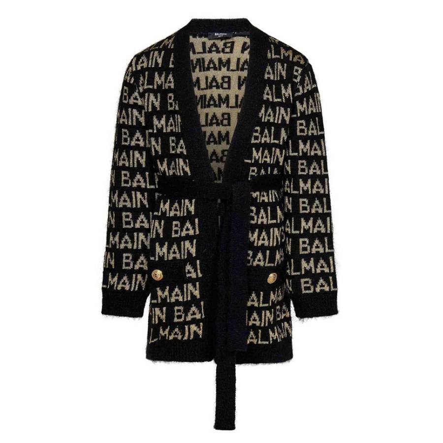 Kids Logo-Intarsia Belted Cardigan