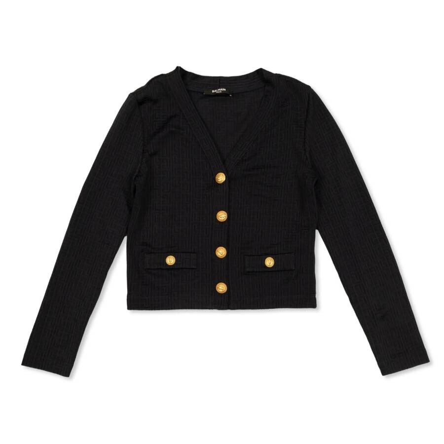 Kids Monogram V-Neck Button-Up Cardigan