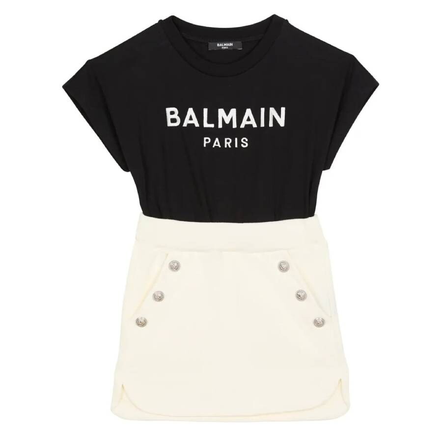 Kids Two-Tone Optical Illusion Button Dress