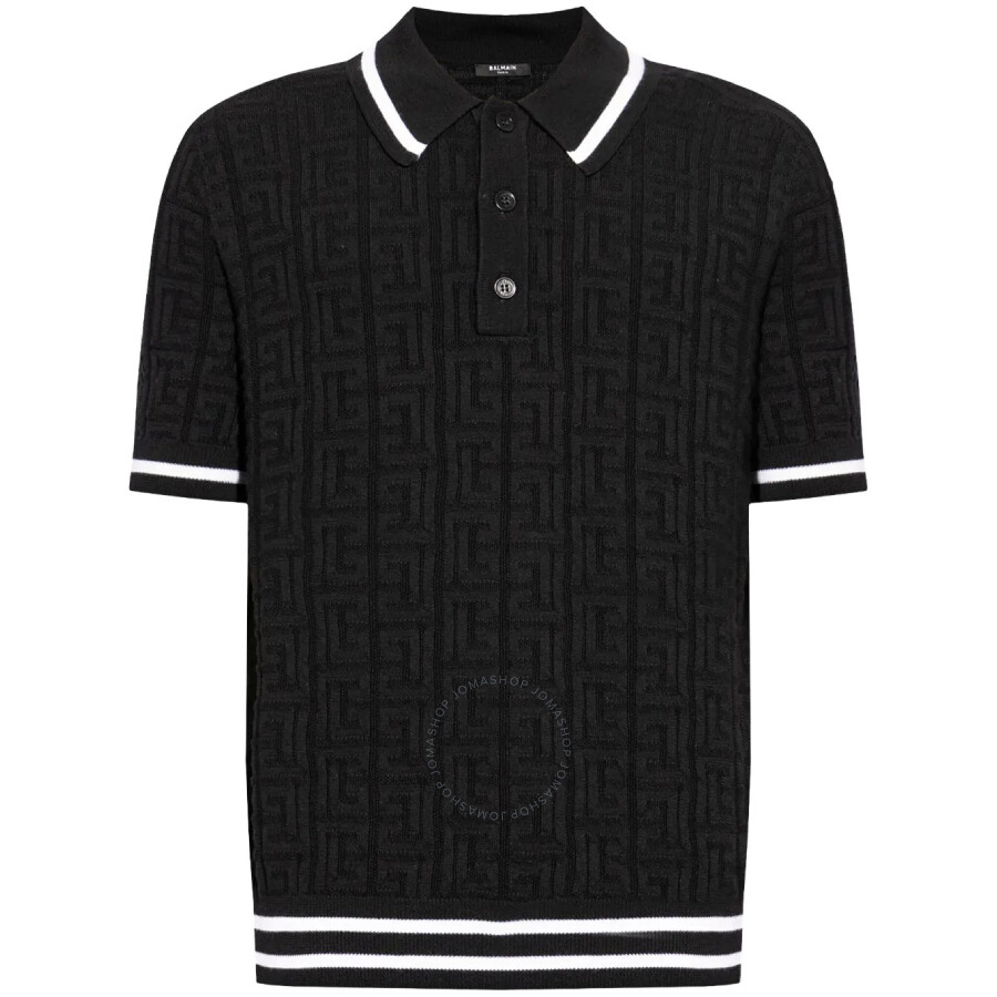 Balmain Monogram-jacquard Knitted Polo Shirt